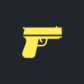 Yellow handgun icon on dark background.