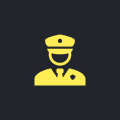 Yellow police officer icon on dark background.