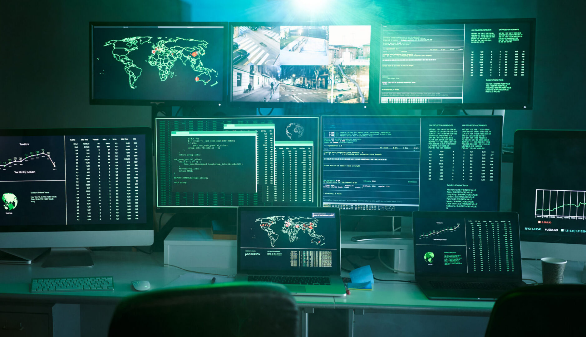 High-tech workspace with multiple monitors