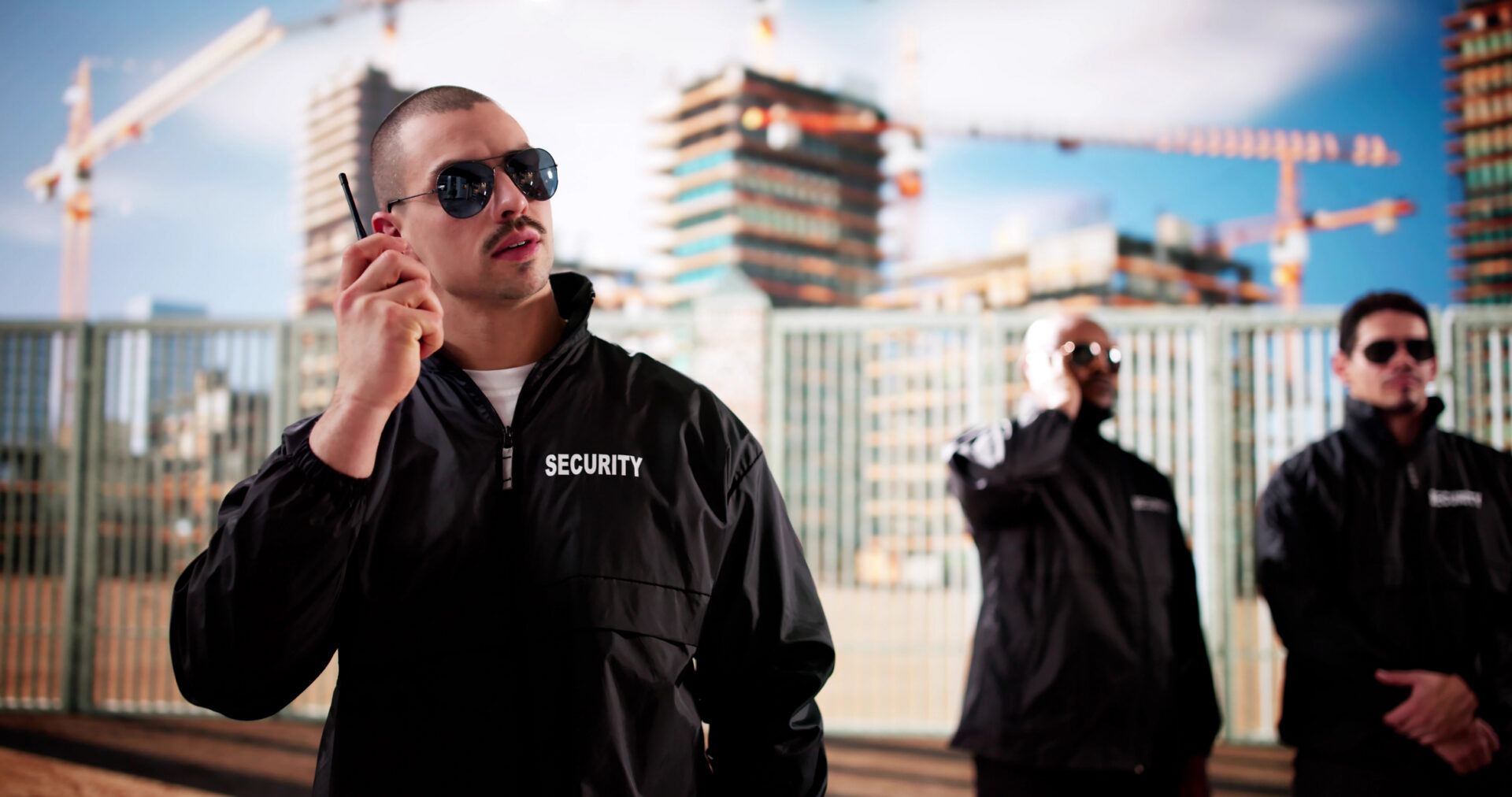 Guard with walkie-talkie and sunglasses