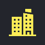 Yellow building icon on black background.