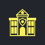 Yellow police station icon on black background.