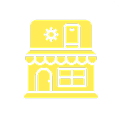 Yellow shop icon on black background.