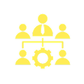 Business hierarchy with connected people and gear.