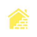 Yellow house icon with brick design.