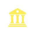 Yellow bank icon on black background.