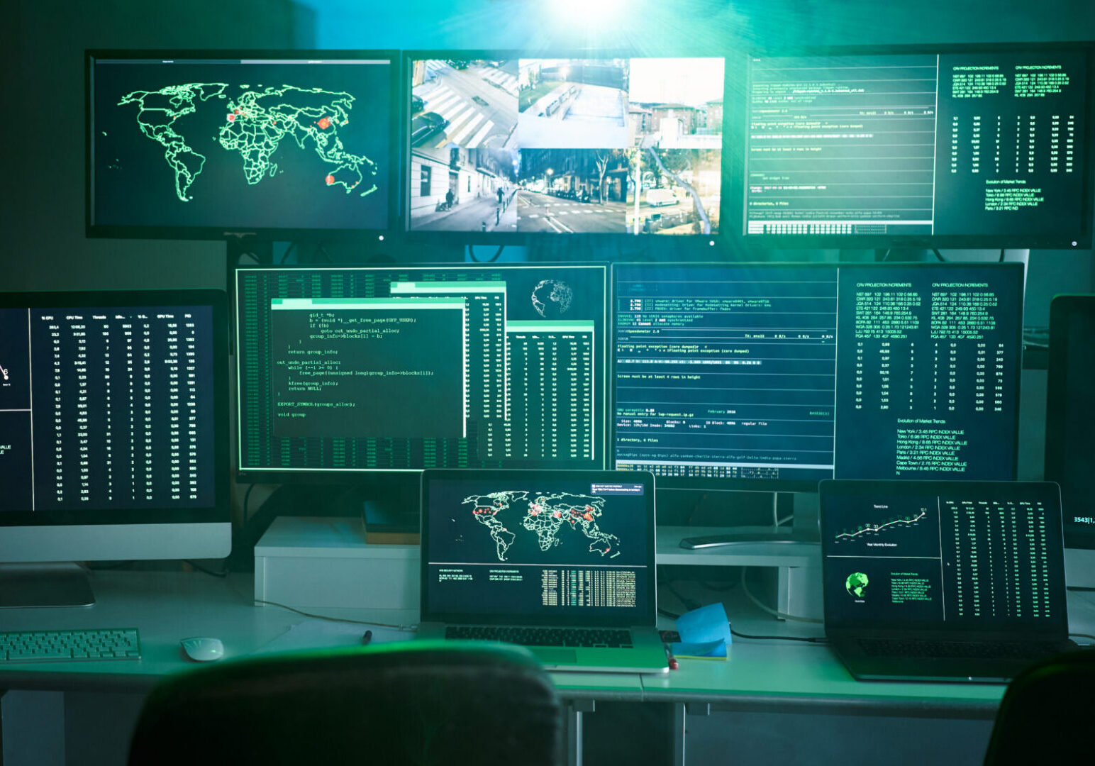 High-tech workspace with multiple monitors